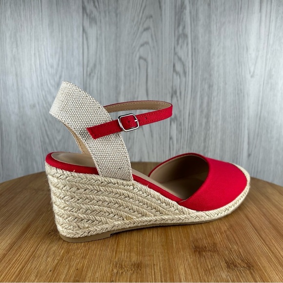 Espadrille Shoes with Wedge Heel (RED-COT) - Picture 7 of 10